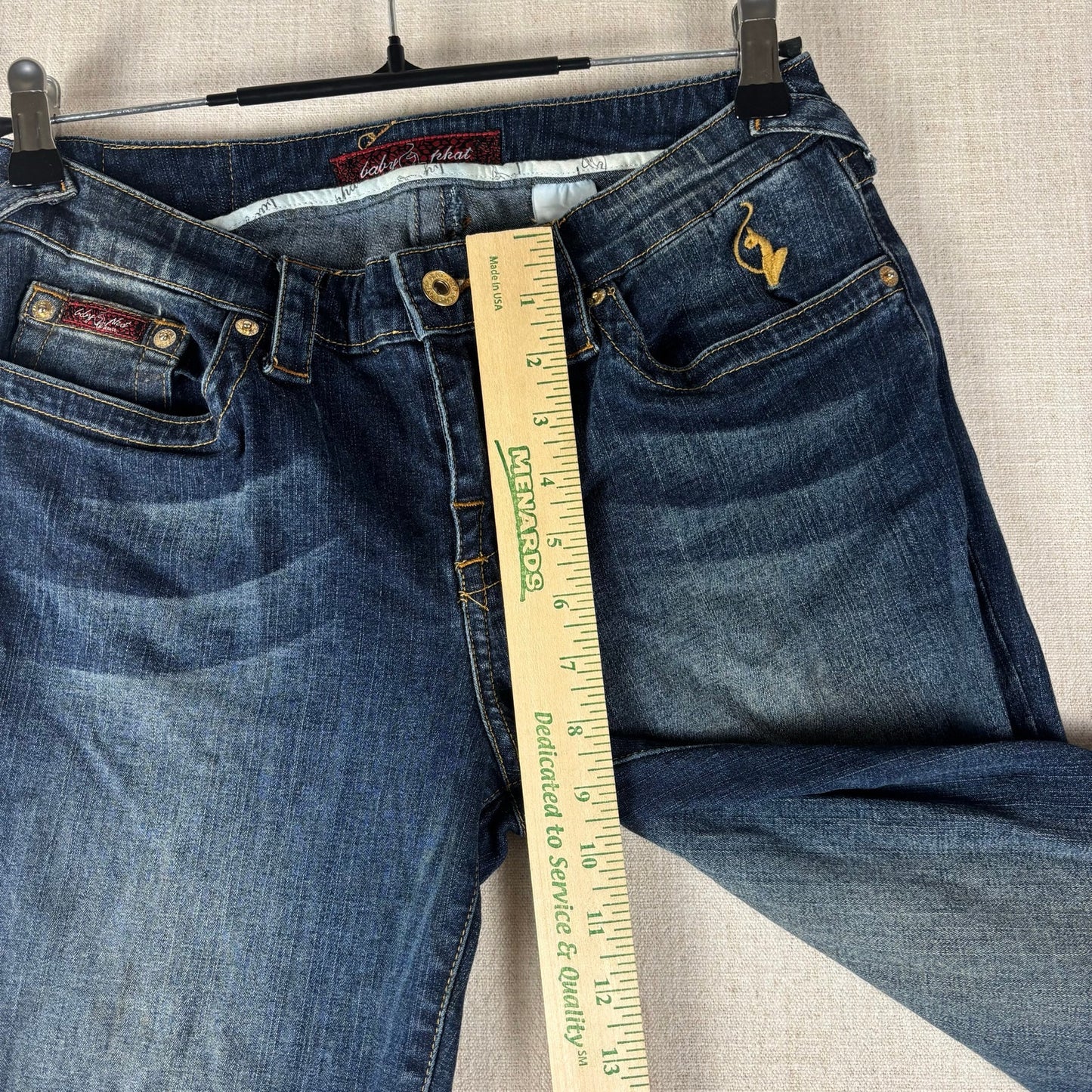 Baby Phat Y2K Flared Embroidered Big Cat Dark Wash Sz 9 Jeans