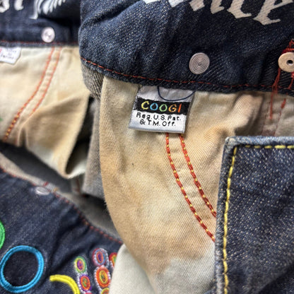 Coogi Jeans Y2K Womens Denim Overall Shorts Embroidered Sz Large