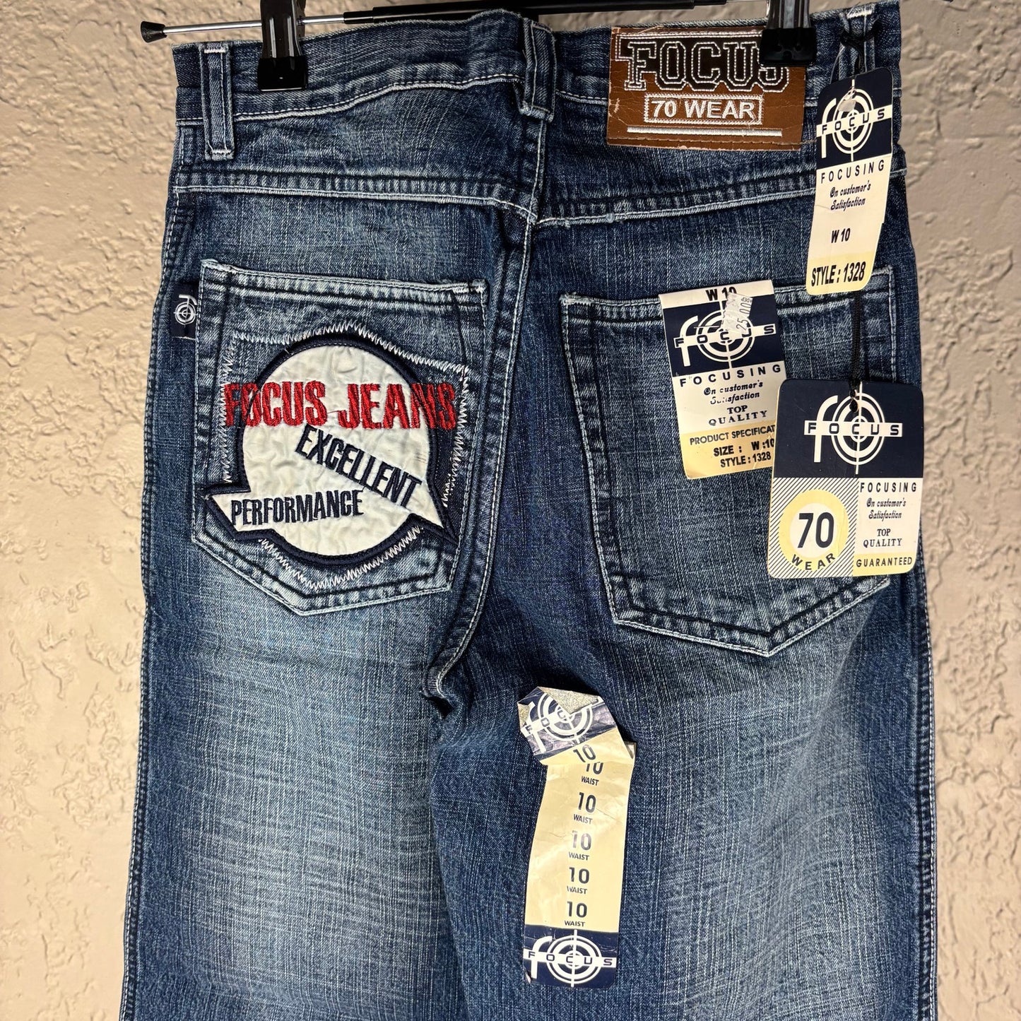 NWT Focus Jeans Y2K Sz 10 Embroidered Wide Leg Skater Jeans