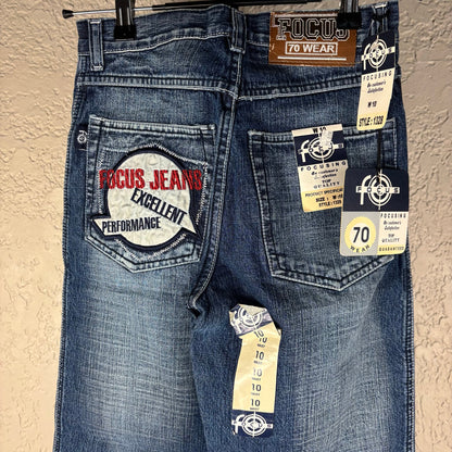 NWT Focus Jeans Y2K Sz 10 Embroidered Wide Leg Skater Jeans