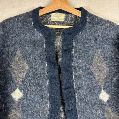 Vintage Mohair Wool 1960s Argyle Diamond Puritan Cardigan Size 44