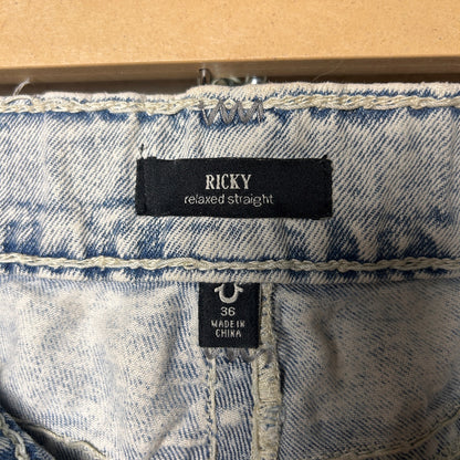 True Religion Ricky Relaxed Straight Fit Super T Acid Wash 36" Y2K Jeans