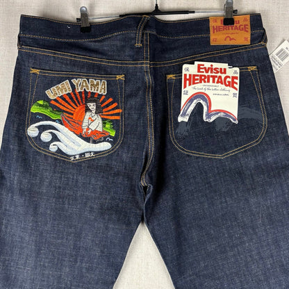 Evisu Heritage NWT Umi Yama Embroidered Y2K Sz 38 Jeans