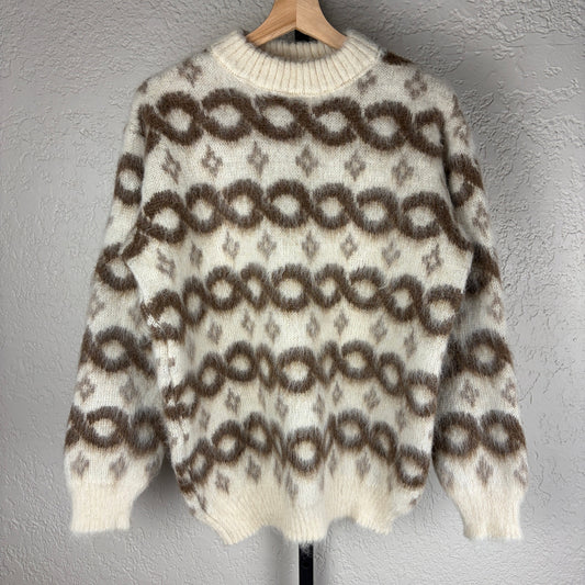 Vintage 1960s Baggy Shag Lord Jeff Icelandic Wool Fair Isle Mohair Large Sweater