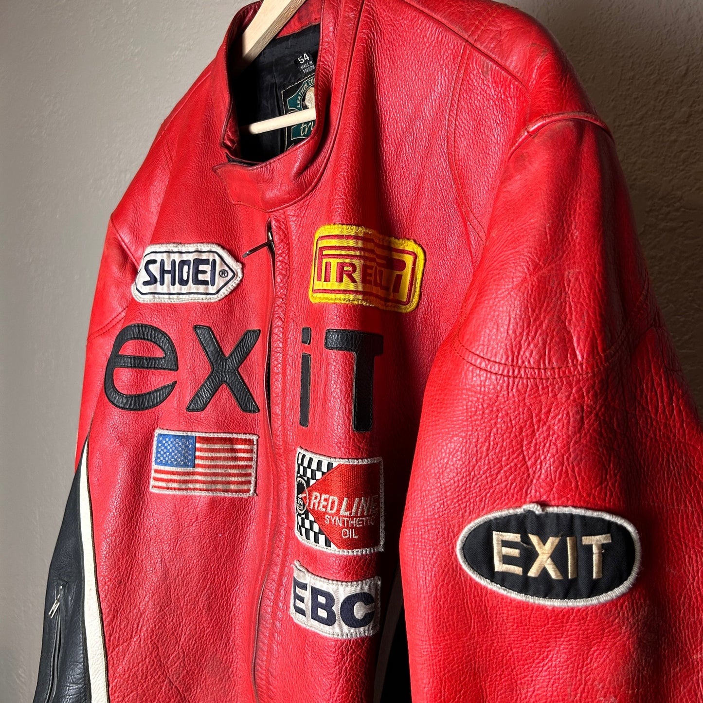 Vintage Pirelli Exit 7 Size 54 XXL Tru Fit Real Leather Red Racing Jacket