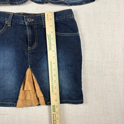 Baby Phat Y2K Denim Suede 2pc Skirt Jacket Matching Set Sz XL
