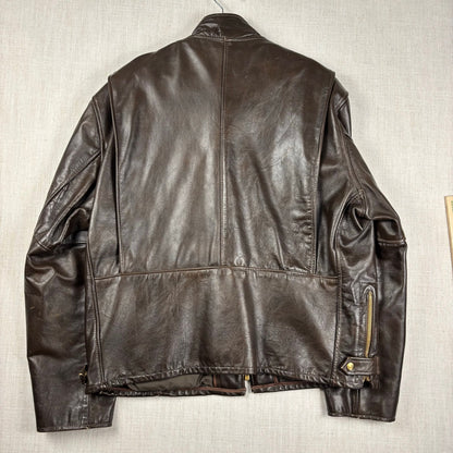 Vintage 1970s Brown Leather Biker Motorcycle Talon Zipper Sz 52 Jacket