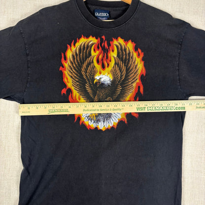 Y2K Flaming Eagle Harley Davidson Style Flame Sleeve Large Biker Tee