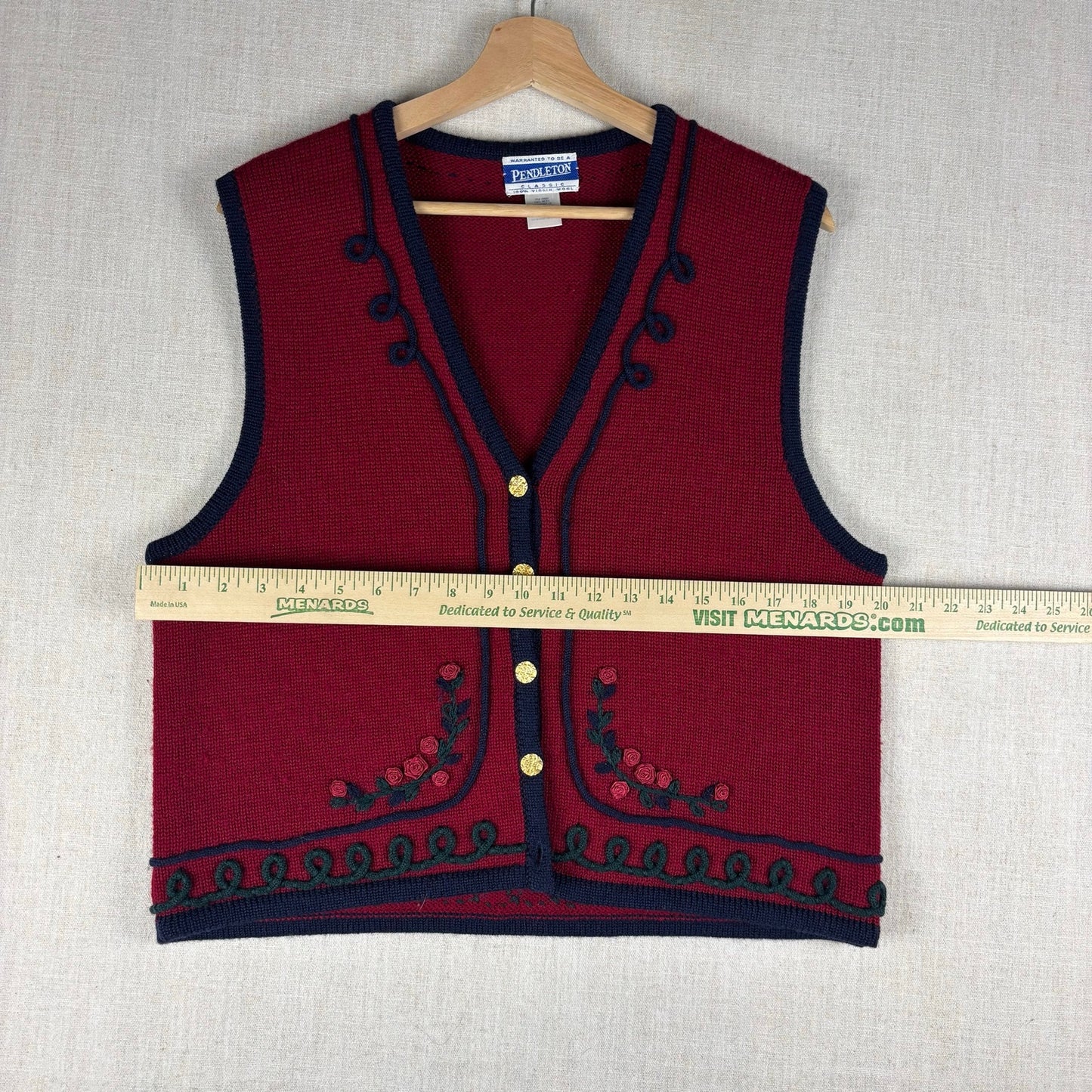 Vintage Pendleton Classic Floral Embroidered Large Wool Vest