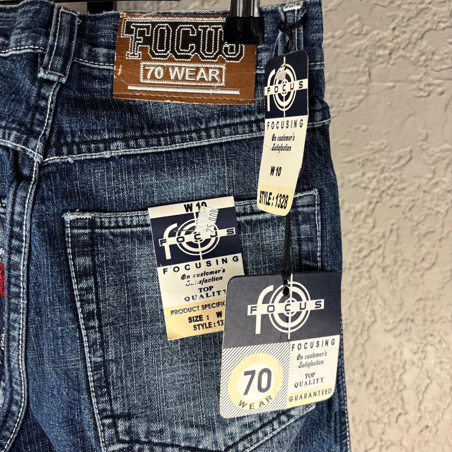 NWT Focus Jeans Y2K Sz 10 Embroidered Wide Leg Skater Jeans
