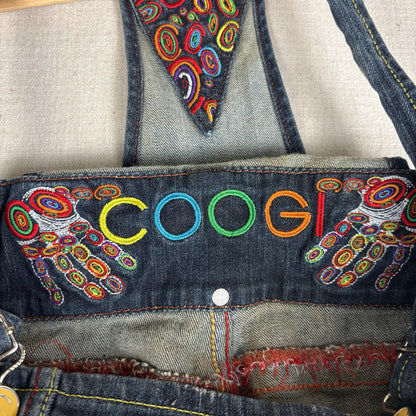 Coogi Jeans Y2K Womens Denim Overall Shorts Embroidered Sz Large