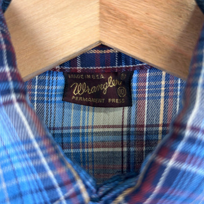 Wrangler Pearl Snap Youth Sz 10 1960s Made in USA Button Up Shirt