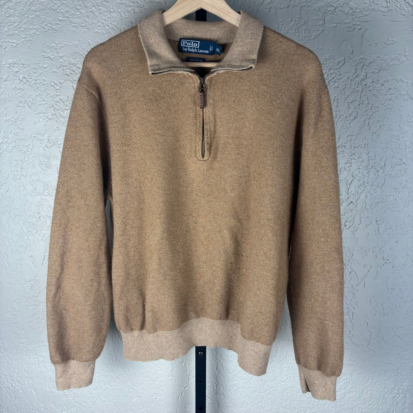 Polo Ralph Lauren Vintage Cotton Cashmere Tan Quarter Zip XL Sweater