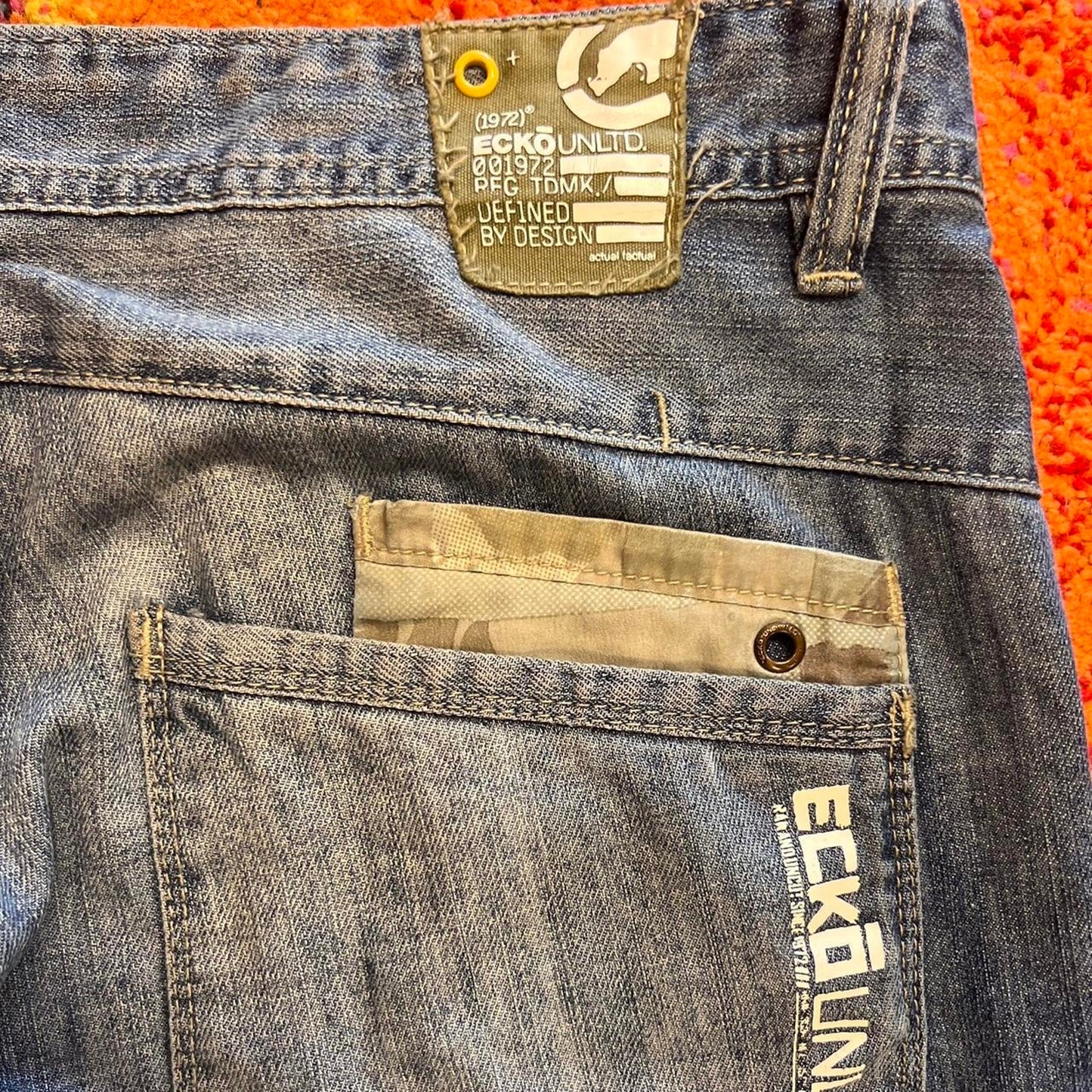 Ecko Unlimited Y2K Slim Straight Utility Sz36 Washed Denim Jeans