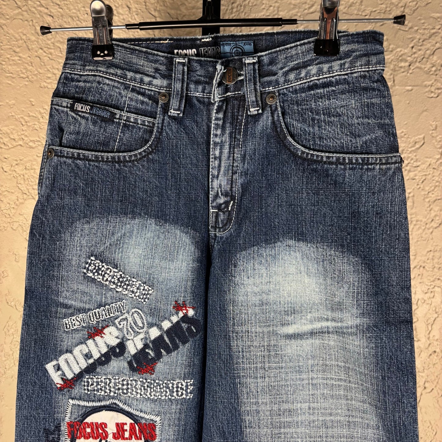 NWT Focus Jeans Y2K Sz 10 Embroidered Wide Leg Skater Jeans