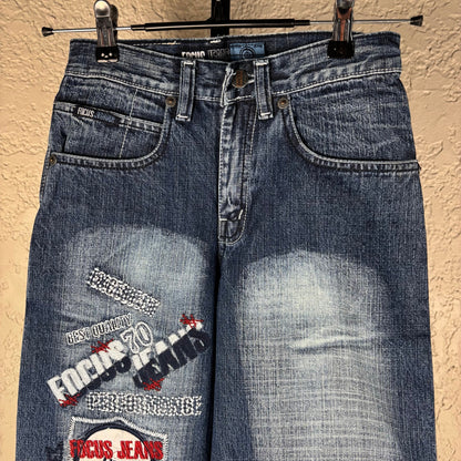 NWT Focus Jeans Y2K Sz 10 Embroidered Wide Leg Skater Jeans