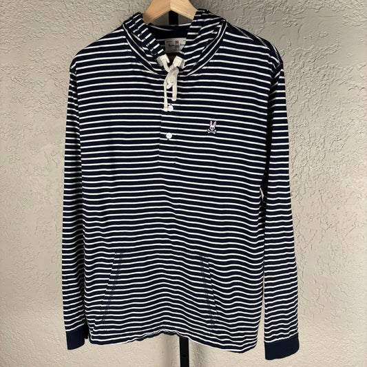 Psycho Bunny Indie Y2K 2010s Style Striped Medium Sz 5 Lightweight Henley Hoodie