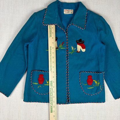 Vintage 1940s Mexican Souvenir Jacket La Mexicana Wool Dancing Couple Size Small