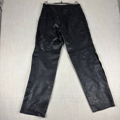Trucker Leather Pants Vintage Braided Snap Button Detail Biker Sz 32