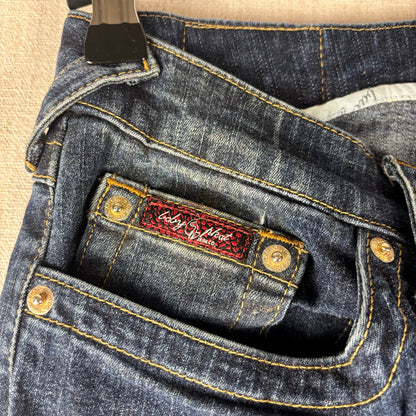 Baby Phat Y2K Flared Embroidered Big Cat Dark Wash Sz 9 Jeans