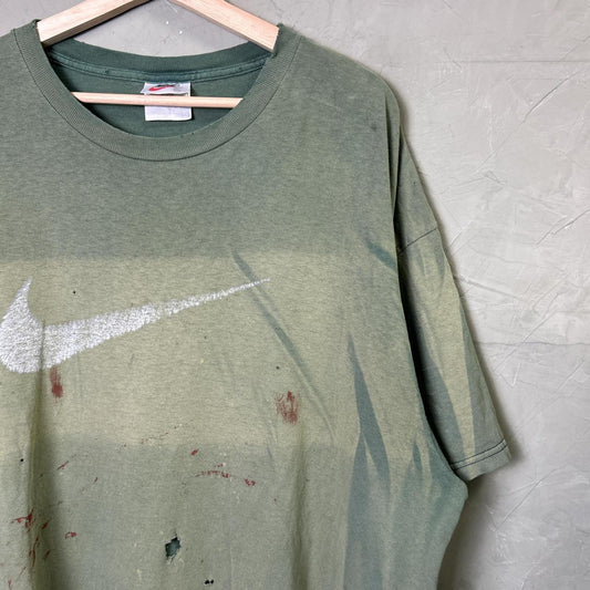 XL 90s Nike White Tag Faded and Distressed Earth Tone Green Tee