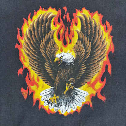 Y2K Flaming Eagle Harley Davidson Style Flame Sleeve Large Biker Tee