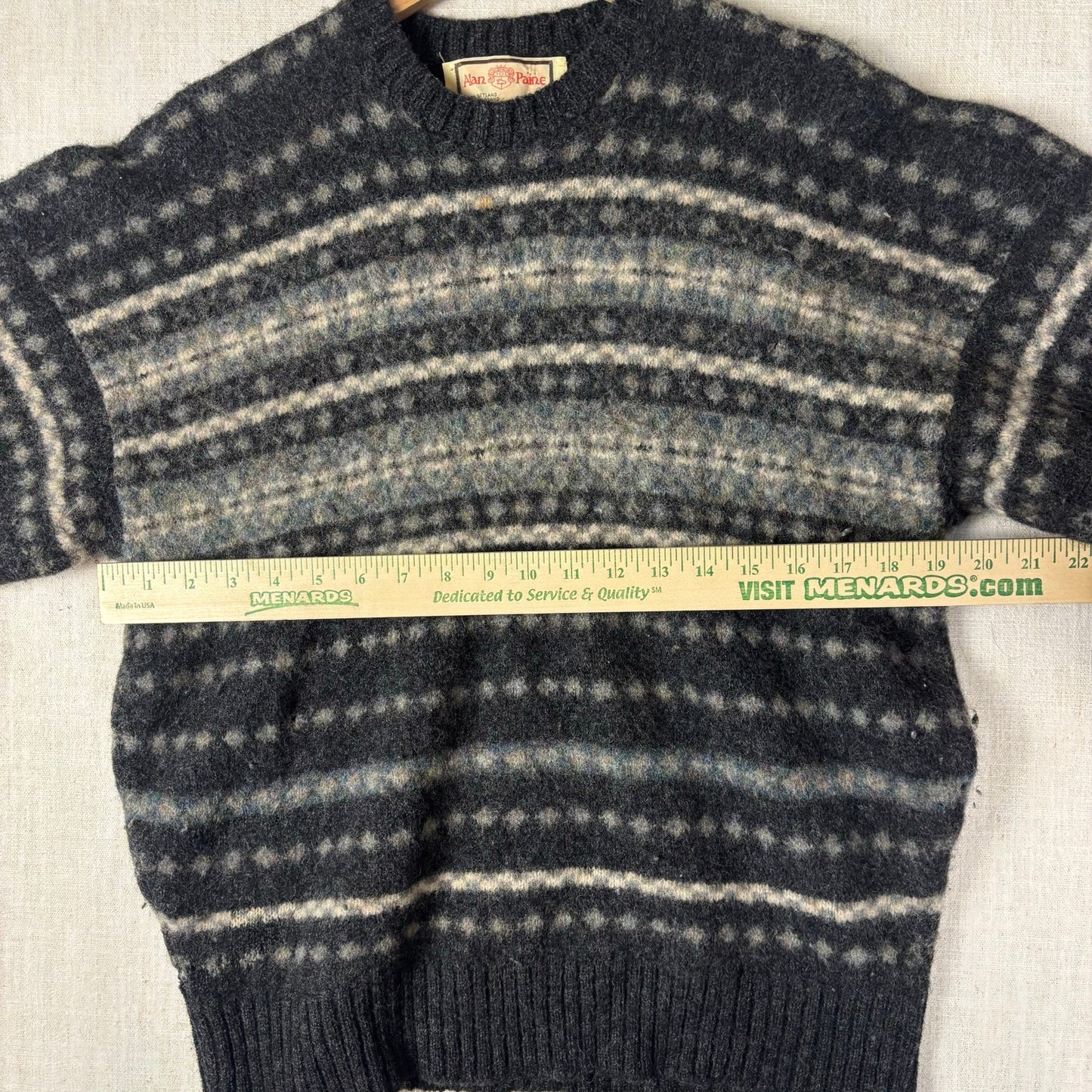 Vintage Alan Paine Shetland Wool Sz 46 Striped Rare Medium Knit Sweater