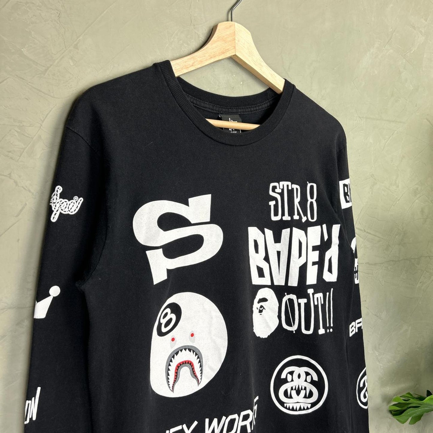 Stussy x Bape 8 Ball Long Sleeve Bathing Ape 2000s y2k Small Tee