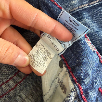 True Religion Ricky Relaxed Straight Sz 38 Dark Wash Distressed Jeans