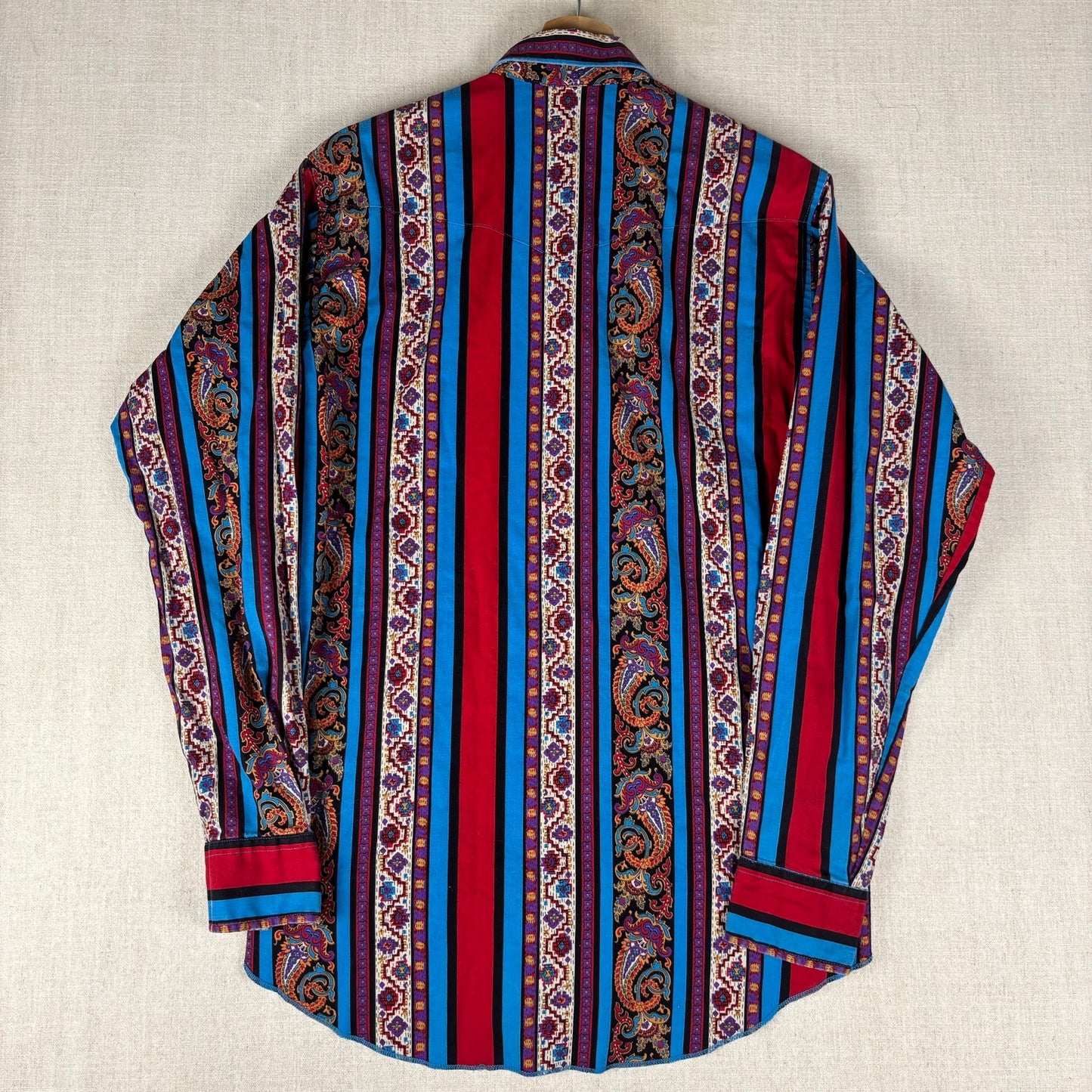 Vintage Wrangler Paisley Aztec Brushpopper Psychedelic Cowboy Cut Sz 15 1/2-35
