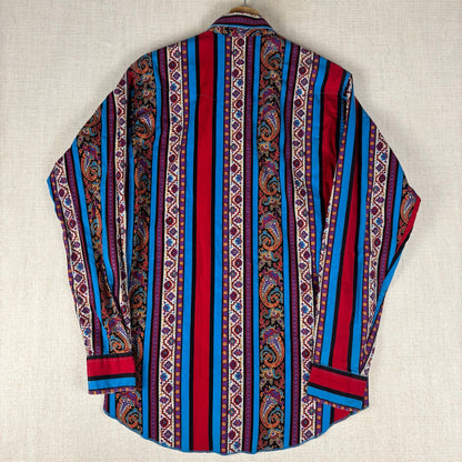 Vintage Wrangler Paisley Aztec Brushpopper Psychedelic Cowboy Cut Sz 15 1/2-35