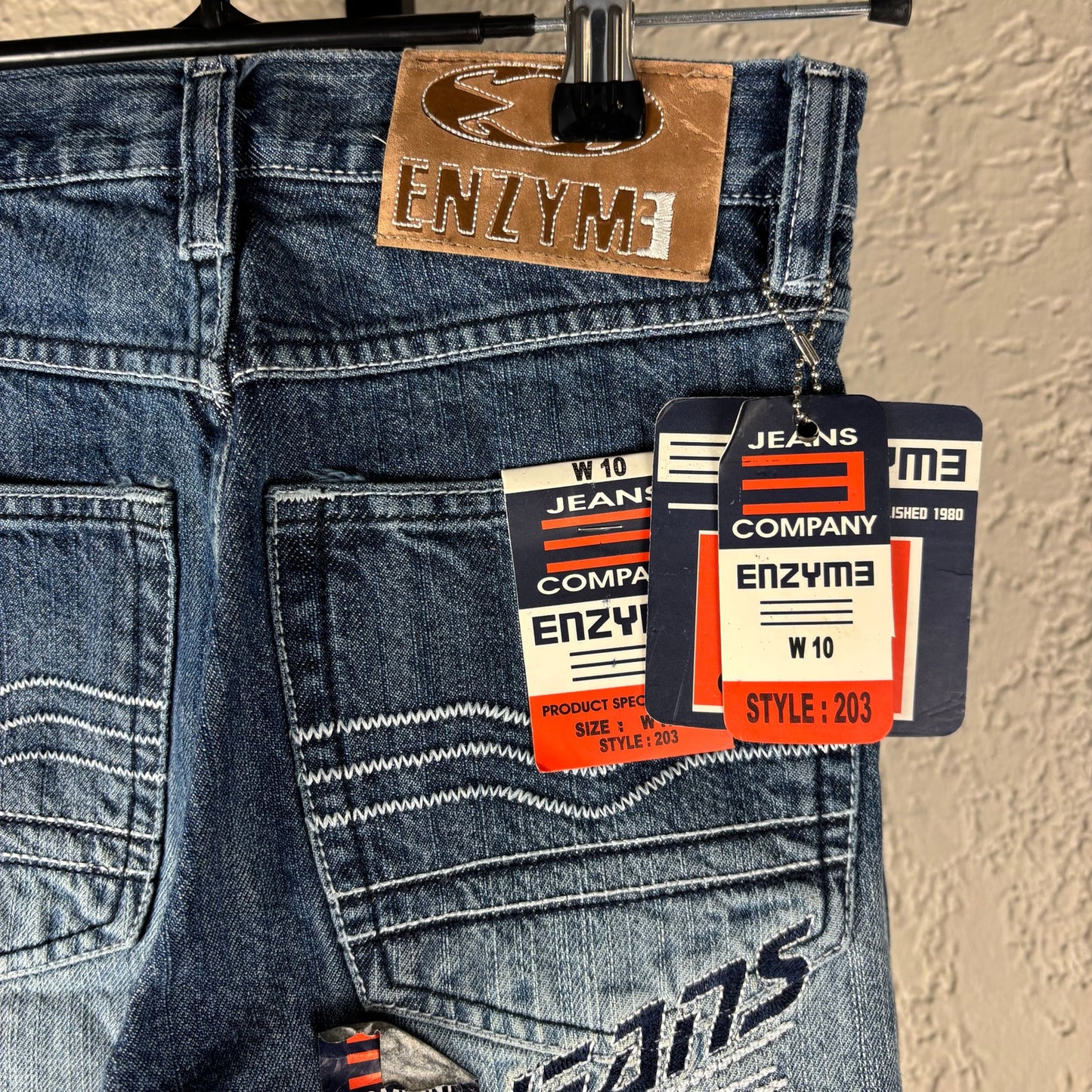 NWT Enzyme Jeans Co Y2K Sz 10 Embroidered Wide Leg Skater Jeans