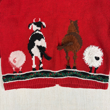 VTG Marisa Christina '94 Christmas Collection Farm Animal Large 3D Knit Cardigan