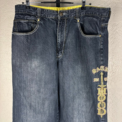 Ed Hardy Style Satin in the Hood Y2K Brand Baggy Embroidered Sz 40 Jeans
