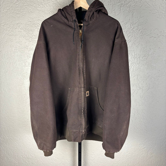 Carhartt Dark Brown Vintage Hooded Workwear XL Tall J130 DKB Jacket