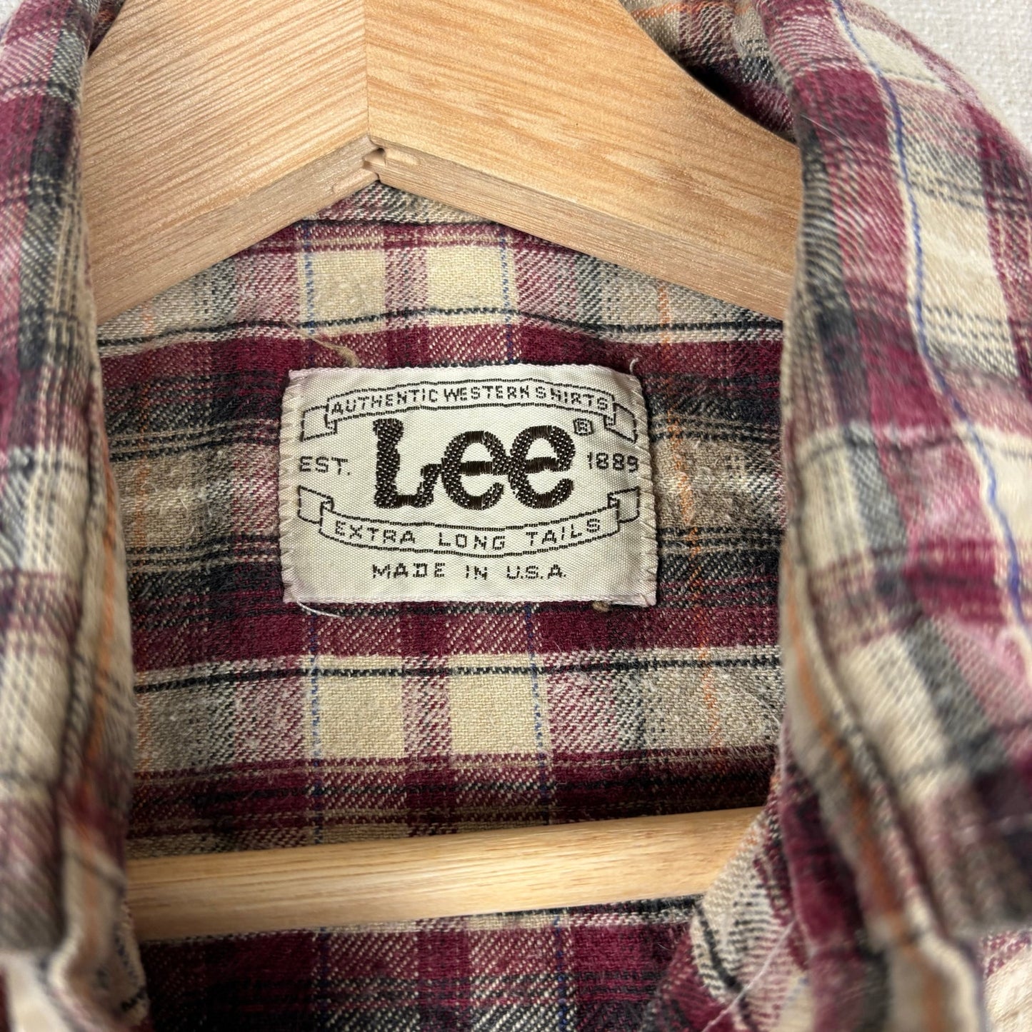 Vintage Lee Western Pearl Snap 70s Extra Long Tail Medium Distressed Plaid Shirt