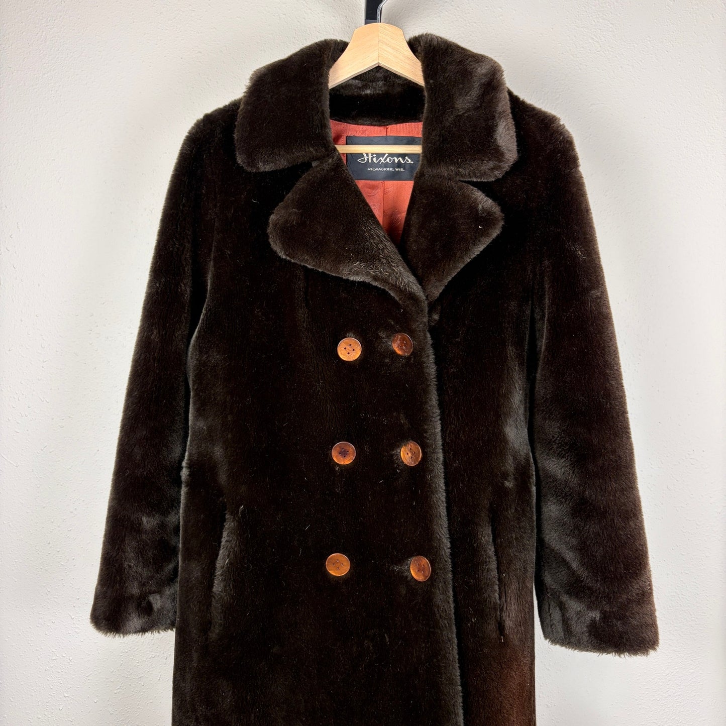 Vintage Borgana Faux Fur Double Breasted Dark Brown Coat