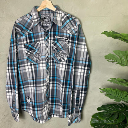 Affliction Buckle Black Premium Y2K Large Emo Flannel