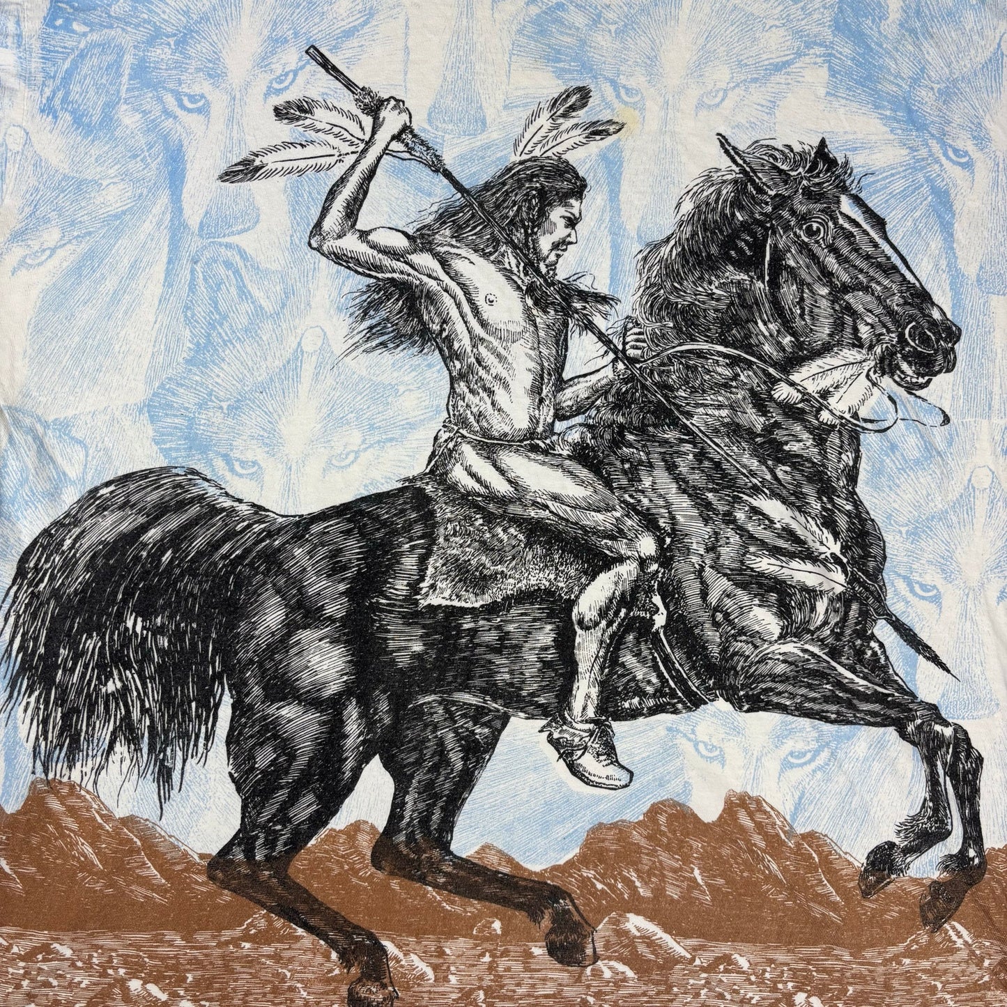 Vintage Native American AOP Fighting On Horseback XXL Shirt