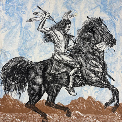 Vintage Native American AOP Fighting On Horseback XXL Shirt