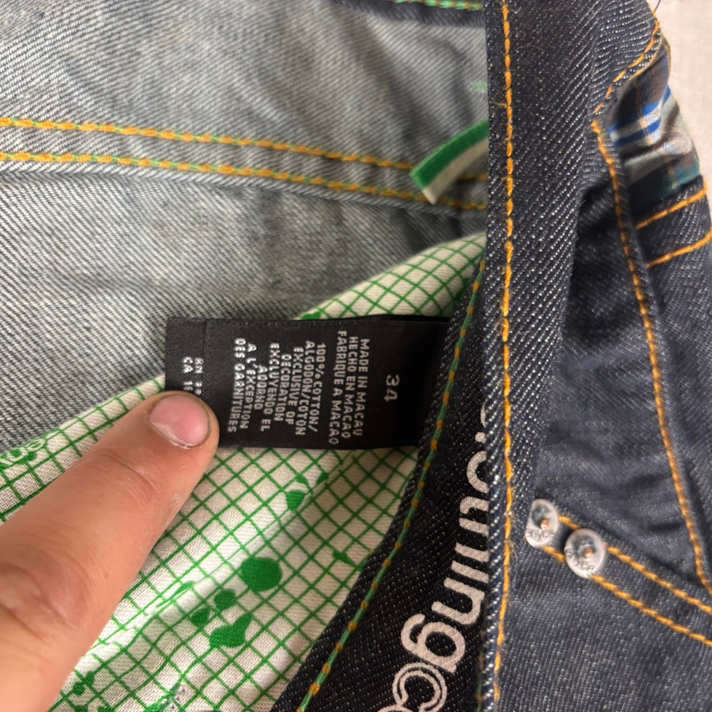ENYCE Y2K Flannel Plaid Jeans NWT Dark Wash Sz 34 Skater Denim