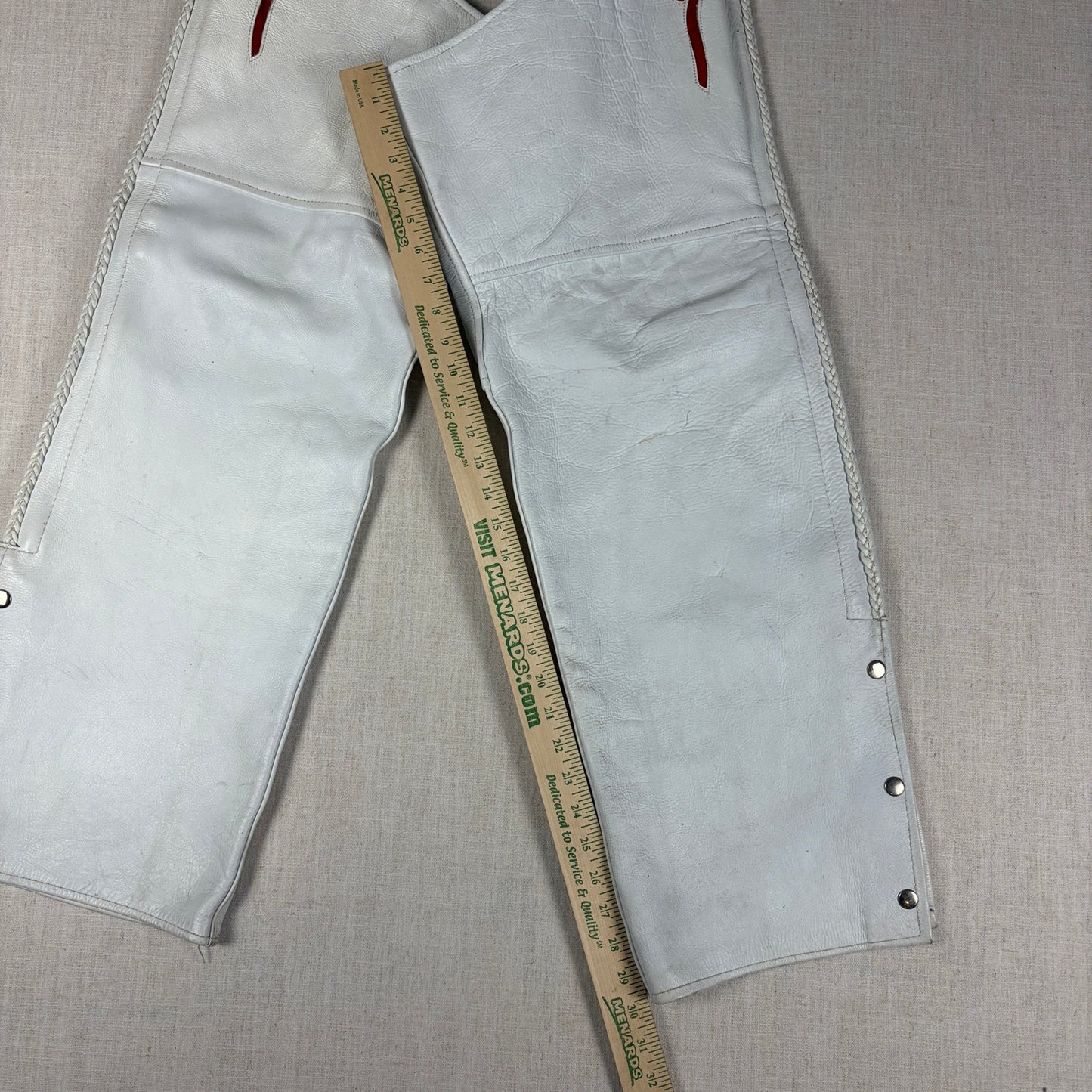 Pro Rider Premium Leather RARE Chaps + Vest Fringe Suede Rose Sz M/L White Set