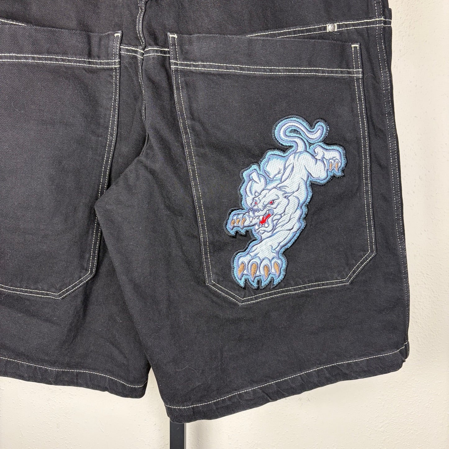 Vintage JNCO Jorts Panther Embroidered Sz 38 Skater Shorts