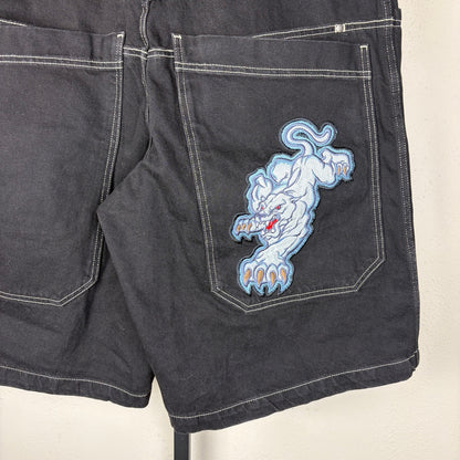 Vintage JNCO Jorts Panther Embroidered Sz 38 Skater Shorts