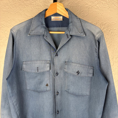 Dickies Crazy Unique Sun Faded Distressed Medium Workwear Button Up