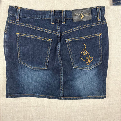 Baby Phat Y2K Denim Suede 2pc Skirt Jacket Matching Set Sz XL