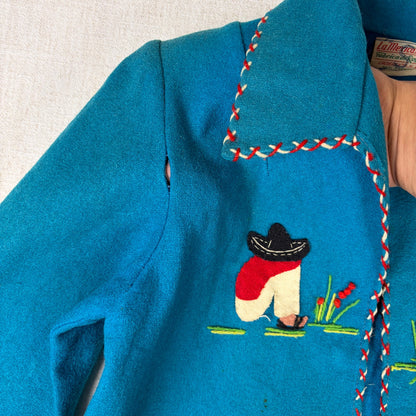 Vintage 1940s Mexican Souvenir Jacket La Mexicana Wool Dancing Couple Size Small