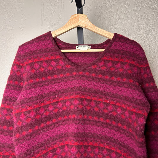 Eddie Bauer Vintage 90s Womens Large 100% Lambswool V Neck Knit Sweater