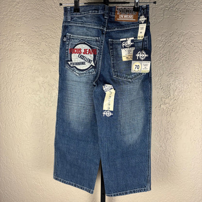 NWT Focus Jeans Y2K Sz 10 Embroidered Wide Leg Skater Jeans