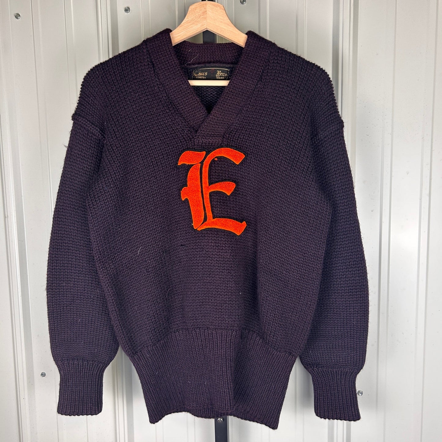True Vintage Emerson College Lions Varsity 1950s Letter "E" V Neck Knit Sweater